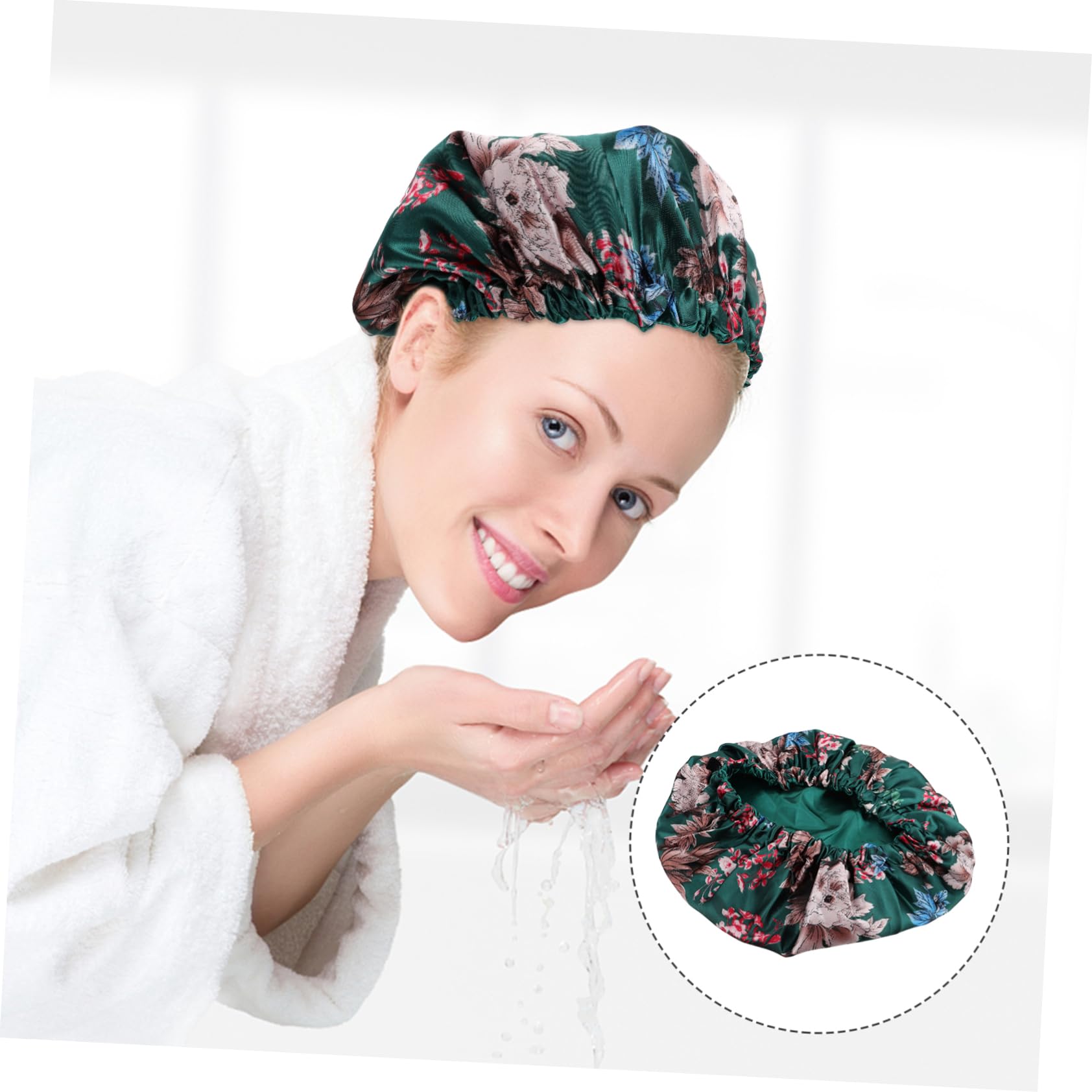 Healvian 5piezas Gorro De Reutilizable Para Mujer Doble De Satén Protección Para Cabello Para Baños y Sueño Diseño Floral Verde