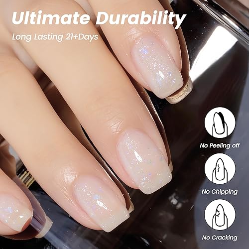 Miniatura 2 de YTD Likomey Brocade Glitter Nude - Esmalte de uñas de gel, 0.5 onzas líquidas, color blanco lechoso, brillante, translúcido, neutro, holográfico,