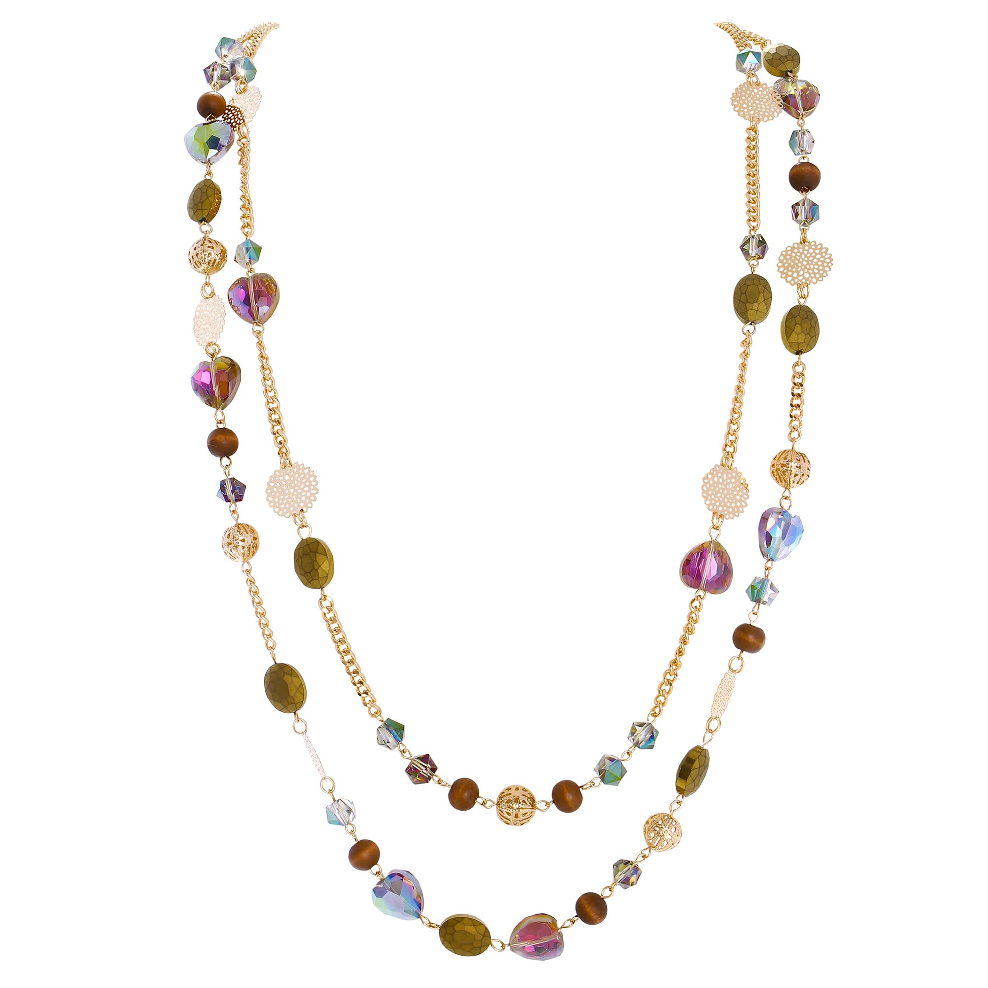 Bocar Long Necklaces for Women Trendy, Boho Layered Crystal Beaded Collar Necklaces for Women, Fashion Statement Necklaces Jewelry