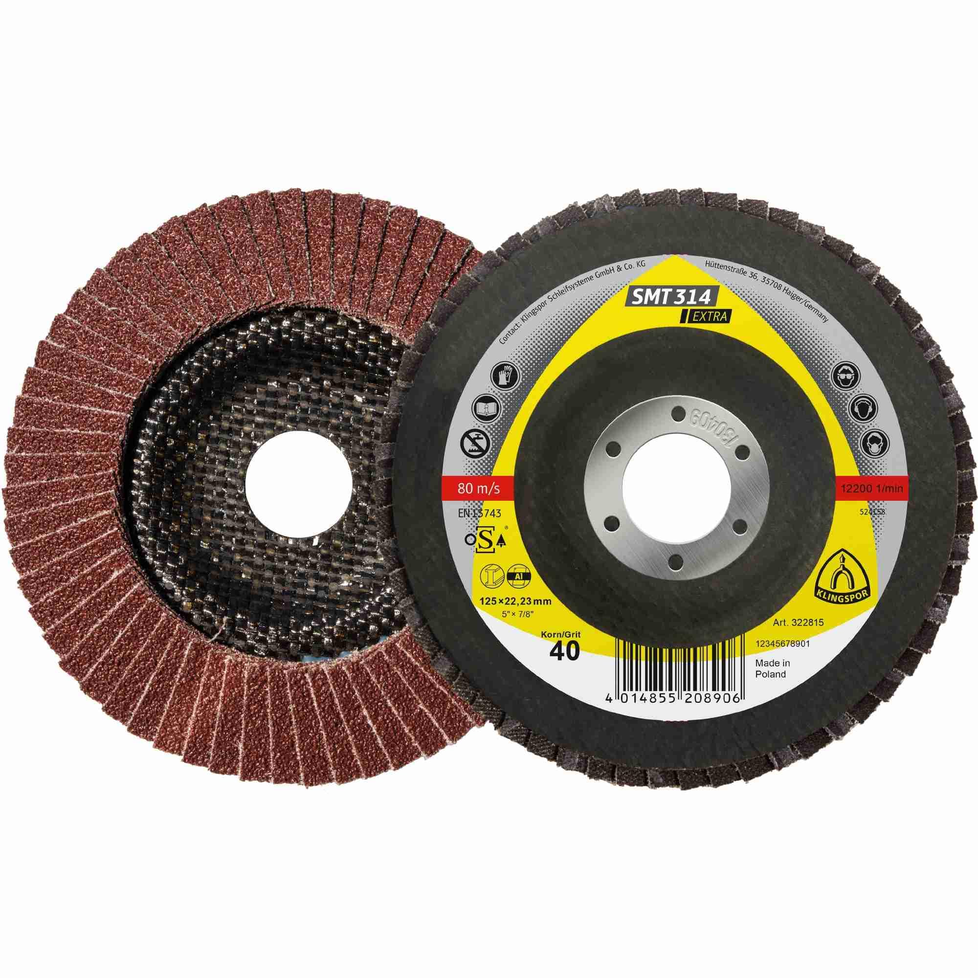 10 x Platorello lamellare Klingspor SMT 314, 125 x 22,23 mm grano 60 convesso Art.: 322817