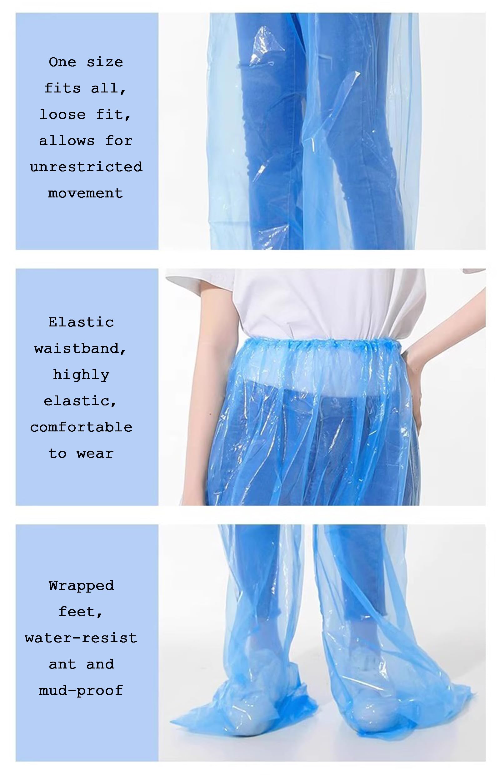 Lot de 10 Pantalons de Pluie Jetables Unisexes Adultes ImperméAbles en PE avec Couvre-Chaussures Intégrés pour Activités De Plein Air,Blanc