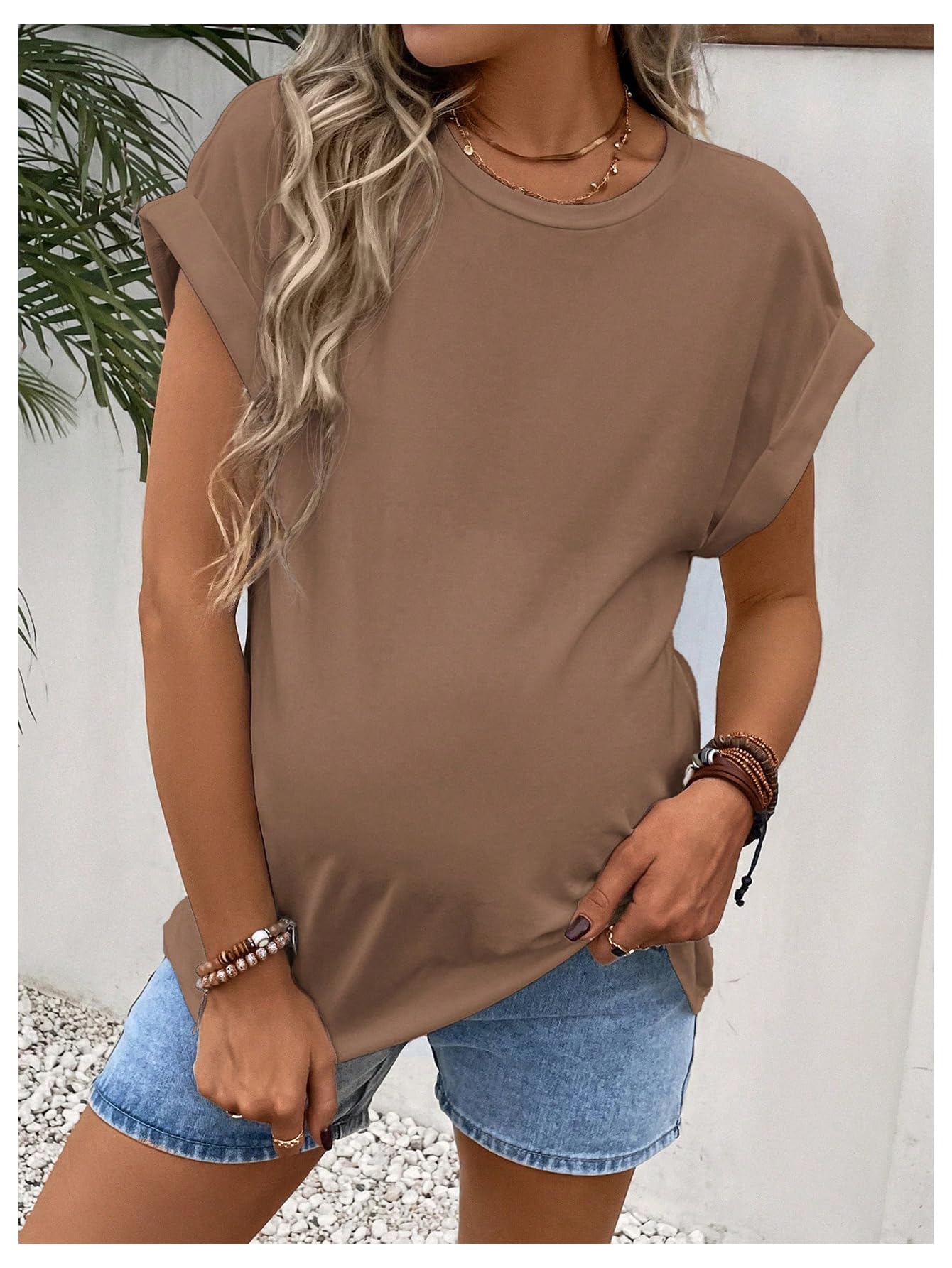 Camisetas de maternidad para mujer, cuello redondo, manga corta, camisetas de maternidad — view 4