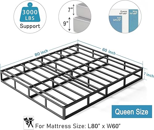 Miniatura 2 de Base de colchón de metal tamaño Queen de 5 pulgadas, base de colchón, base de colchón resistente, funda fácil de limpiar, sin ruido, fácil montaje