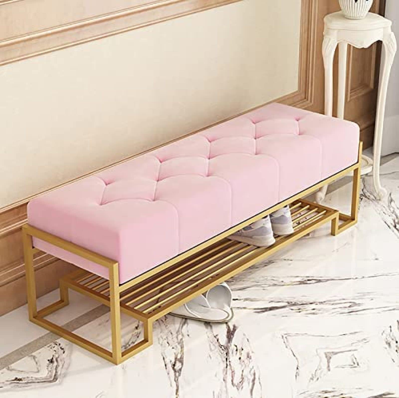 MSHGSKU Padded Shoe Bench with Storage 3Tier Entryway Organizer Soft Cushioned Seat Stylish Pink Dimensions 80x38x42cm (31x15x17in) Perfect for Home Entry Decor