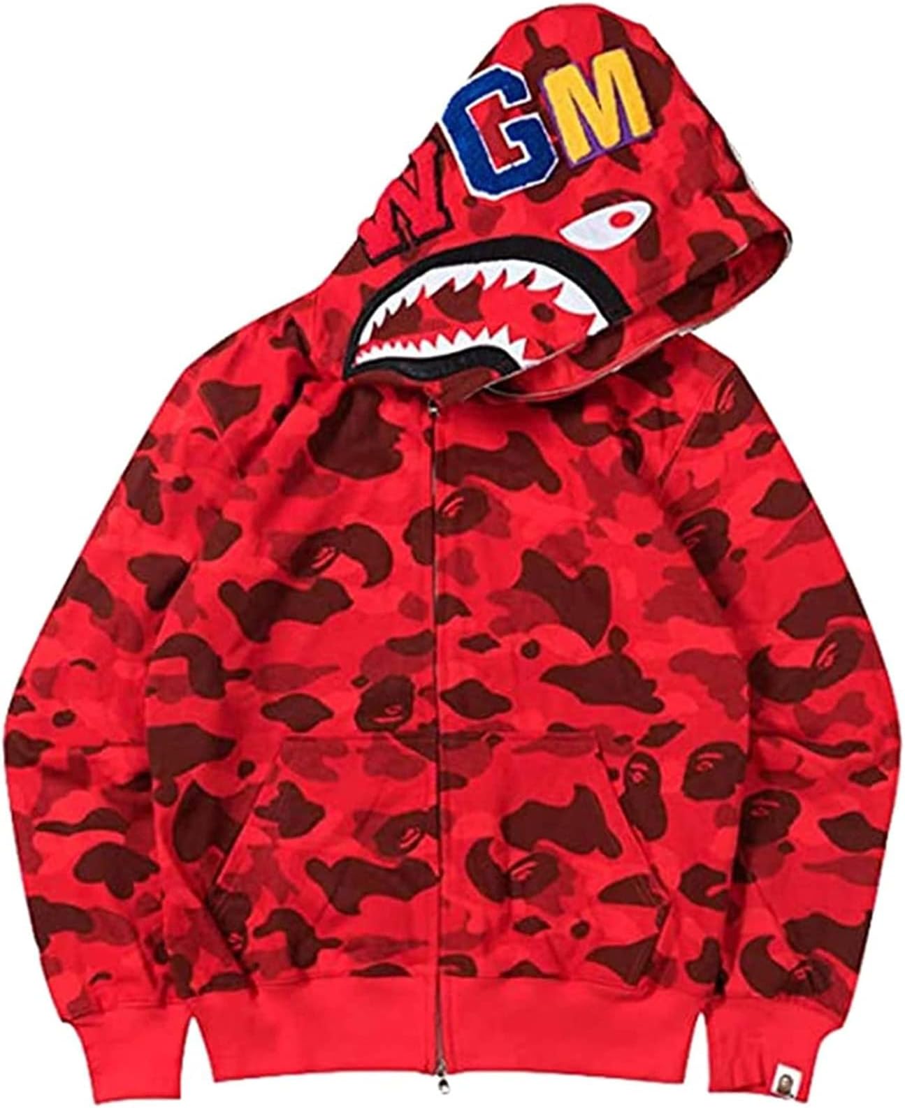 SioosShark Jaw Camo Hoodie Shark Mouth Jacket Full Zip Up for Adults