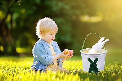 Miniatura 2 de Jolly Jon Bolsa de cesta de conejo de Pascua, colores de lentejuelas verdes a plateadas, cestas de caza de huevos de Pascua para niños, bolsas de