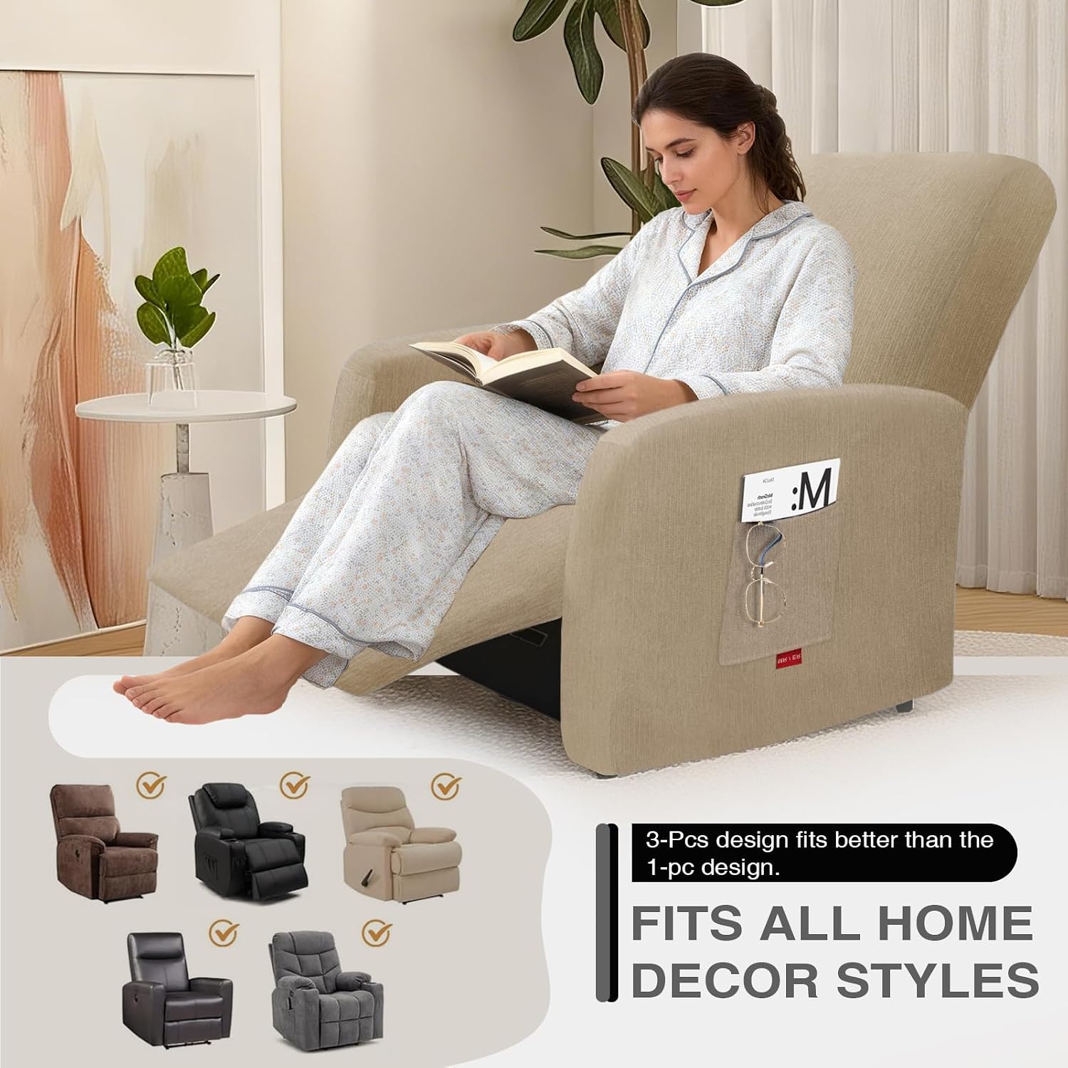 3 pieces stretch recliner chair covers, plush fabric washable slipcover for extra small lazy boy chairs (island fossi) s 1 seater island fossi