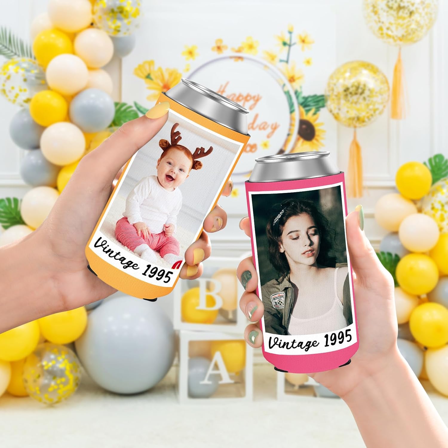 Custom Slim Can Cooler Sleeves 20 Pack Bulk Birthday Decorations Insulated Neoprene Drink Holder Personalized Birthday Anniversary Gifts for Men Women Party Favors