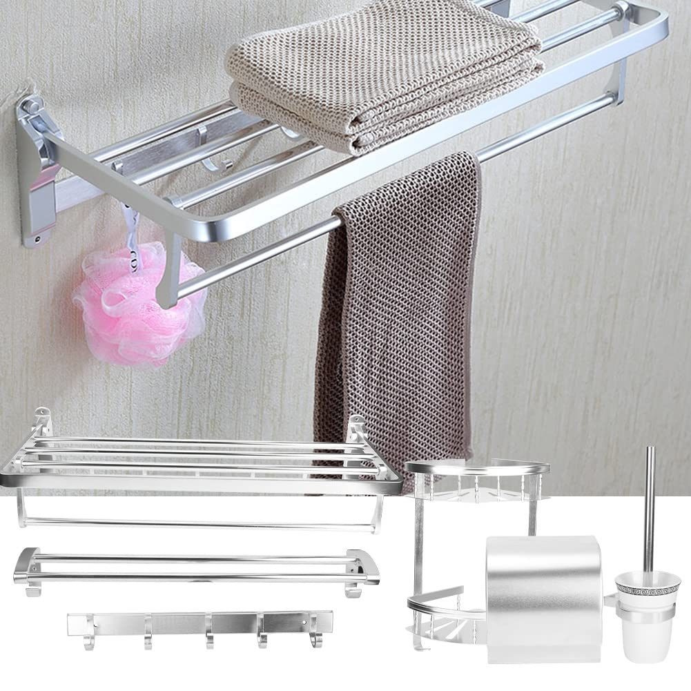 Exquisitos estantes de baño Caddy de ducha Juego de estantes de almacenamiento de baño montados en la pared, Soporte de esquina triangular, Toallero, Soporte de papel de rodillo, Caja de pañuelos Esco