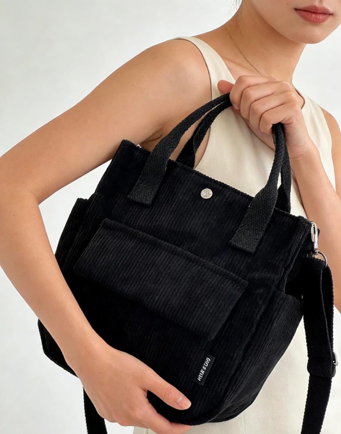 Joria Stylish Corduroy Tote Bag with Multiple Pockets and Detachable Strap – Perfect for Work, Travel, and Everyday Use - Image 2