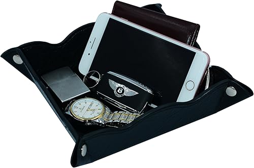 Miniatura 5 de Bandeja de almacenamiento de cuero, organizador de monedas de joyería para reloj, bandeja de aparador para hombres (negro)