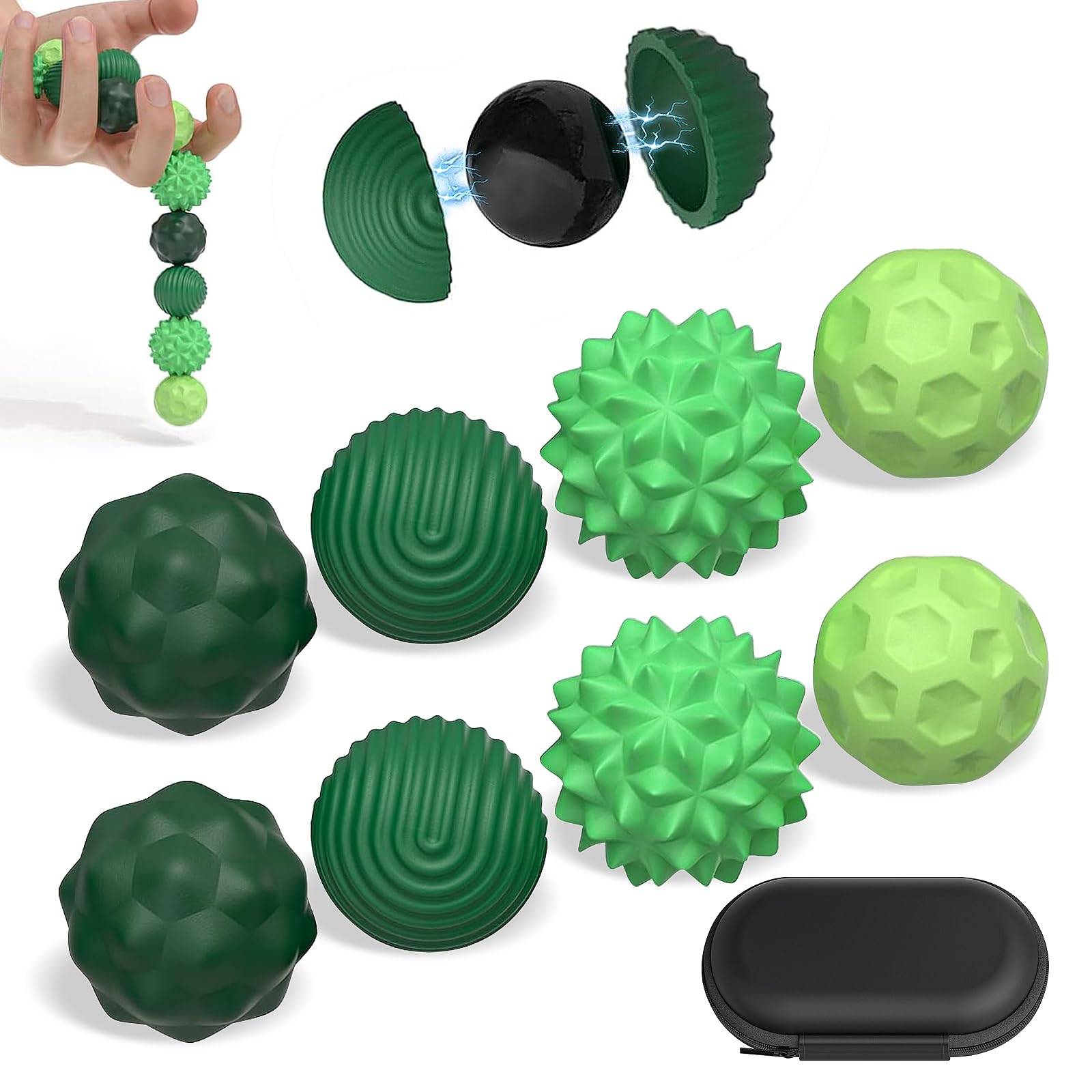 8 Pezzi Magnetiche Antistress in Silicone, Palle Magnetiche Anti-Stress, Fidget Toys Sensoriali Portatili con Texture Varie, Sfere di Acupressure, Anti-Stress Anxiety Toy per Adulti e Bambin (Verde)