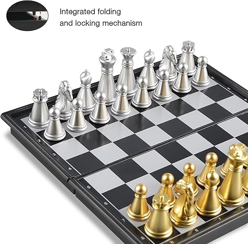 Miniatura 5 de Juego de mini ajedrez 3 en 1 de 5 pulgadas, tablero de ajedrez plegable magnético con instrucciones para 2 jugadores para niños y adultos