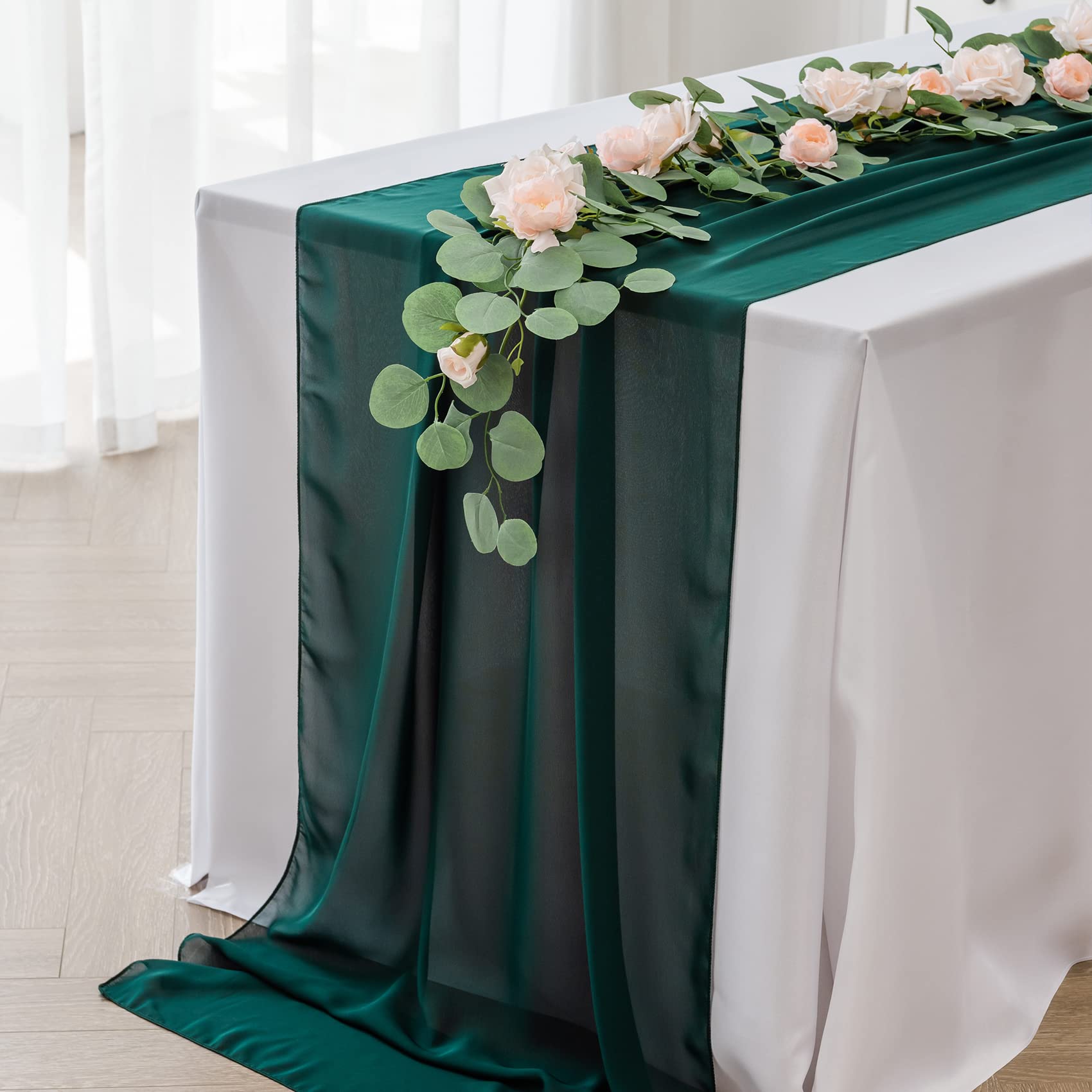 AILITI 12-pak szyfonowy bieżnik na stół, bieżnik na stół weselny, 74 x 305 cm, bieżnik na stół z gazy, rustykalna przezroczysta dekoracja stołu na romantyczny wieczór panieński, baby shower, stół na