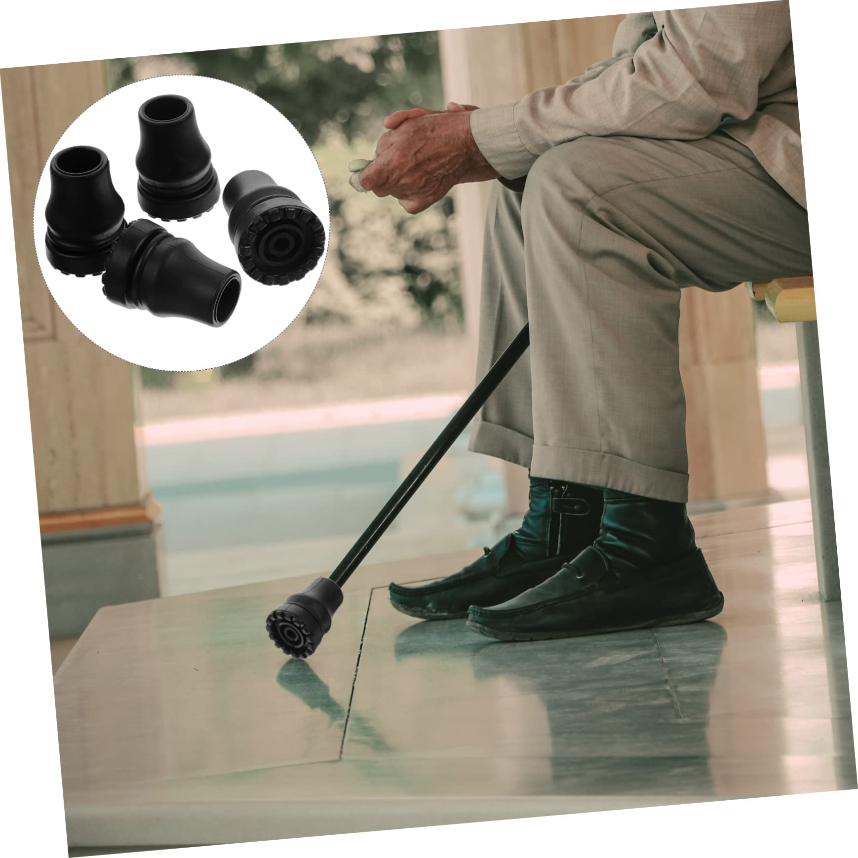 PACKOVE Rutschfeste Fußpolster Schwarzes Material aus Pvc 4 Stück Stoßdämpfend und Stabil für Krücken und Trekkingstöcke für Ältere Menschen