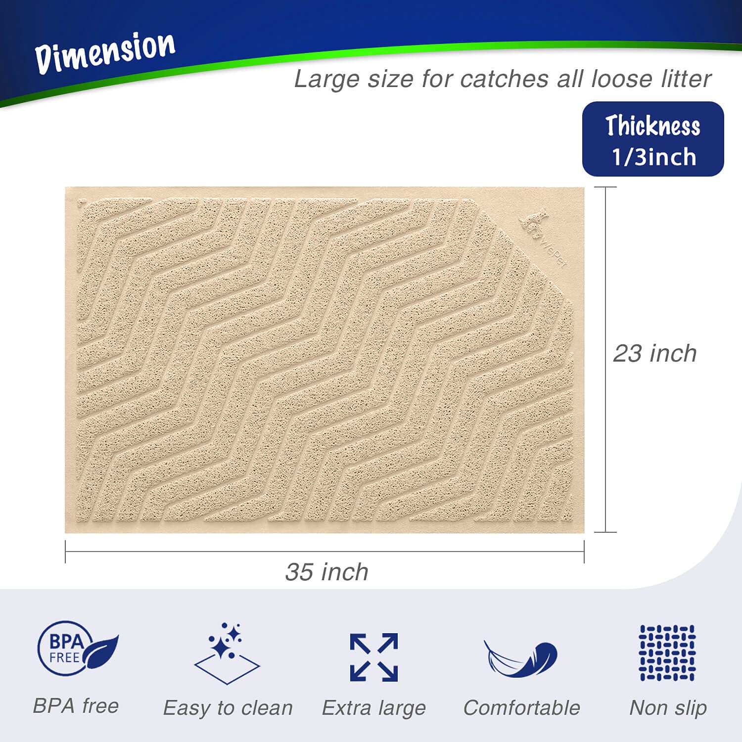 WePet - Alfombrilla de arena para gatos, tamaño grande, de PVC suave y duradero, sin ftalatos, resistente al agua, fácil de limpiar, lavable, control de dispersión, alfombra de caja de arena, 35 x 23