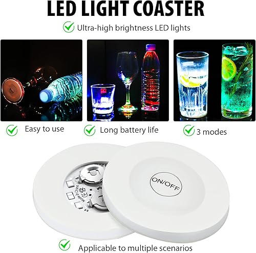 Miniatura 4 de Posavasos LED para botellas, paquete de 12 posavasos iluminados, luces LED RGB coloridas para botellas, glorificador de botellas, discos LED