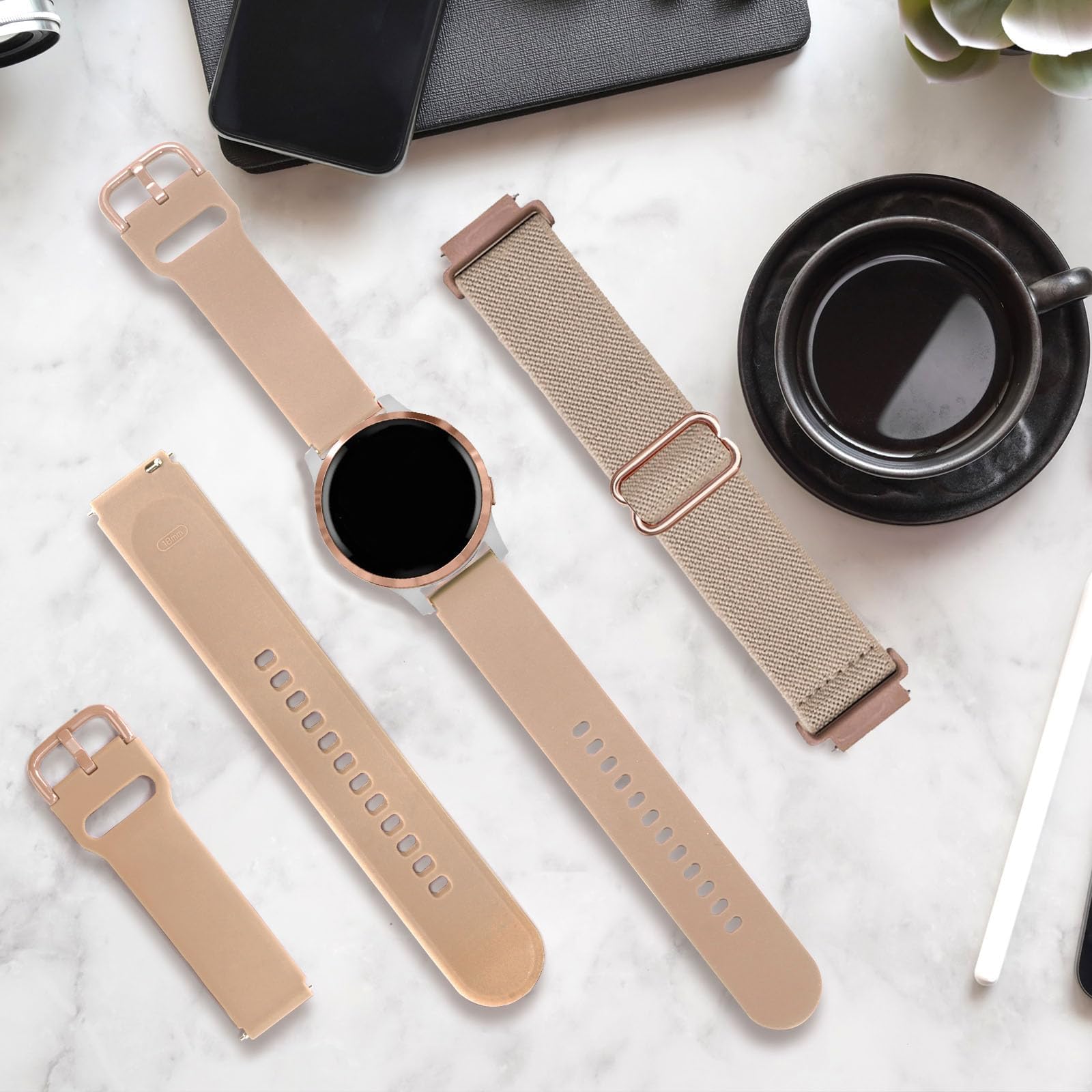 TUCOMO 2 Pack Stretchy Nylon & Silicone Watch Bands Compatible with Garmin Venu 2S/Venu 3S/Vivoactive 4S/Vivomove 3S, 18mm Loop Elastic Straps for Garmin Forerunner 255S/Forerunner 265S Women Men - Image 2