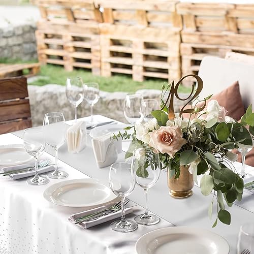 Miniatura 6 de Paquete de 8 manteles de plástico desechables y camino de mesa de satén, mantel de lunares blancos y plateados, camino de mesa de satén plateado