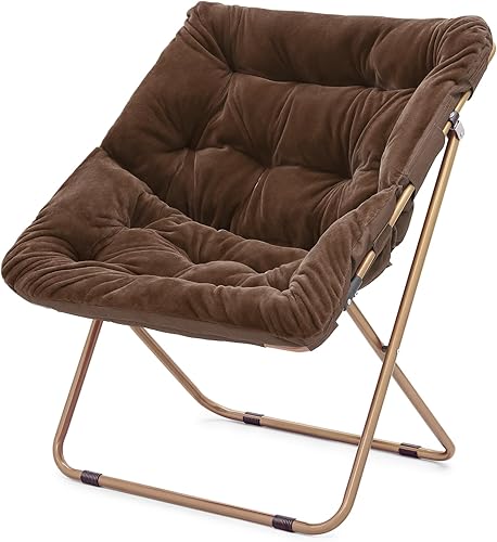 Miniatura 18 de Magshion Silla platillo plegable con otomana para adultos, cómodo asiento de lectura, asiento de piel sintética con marco de metal acolchado grueso