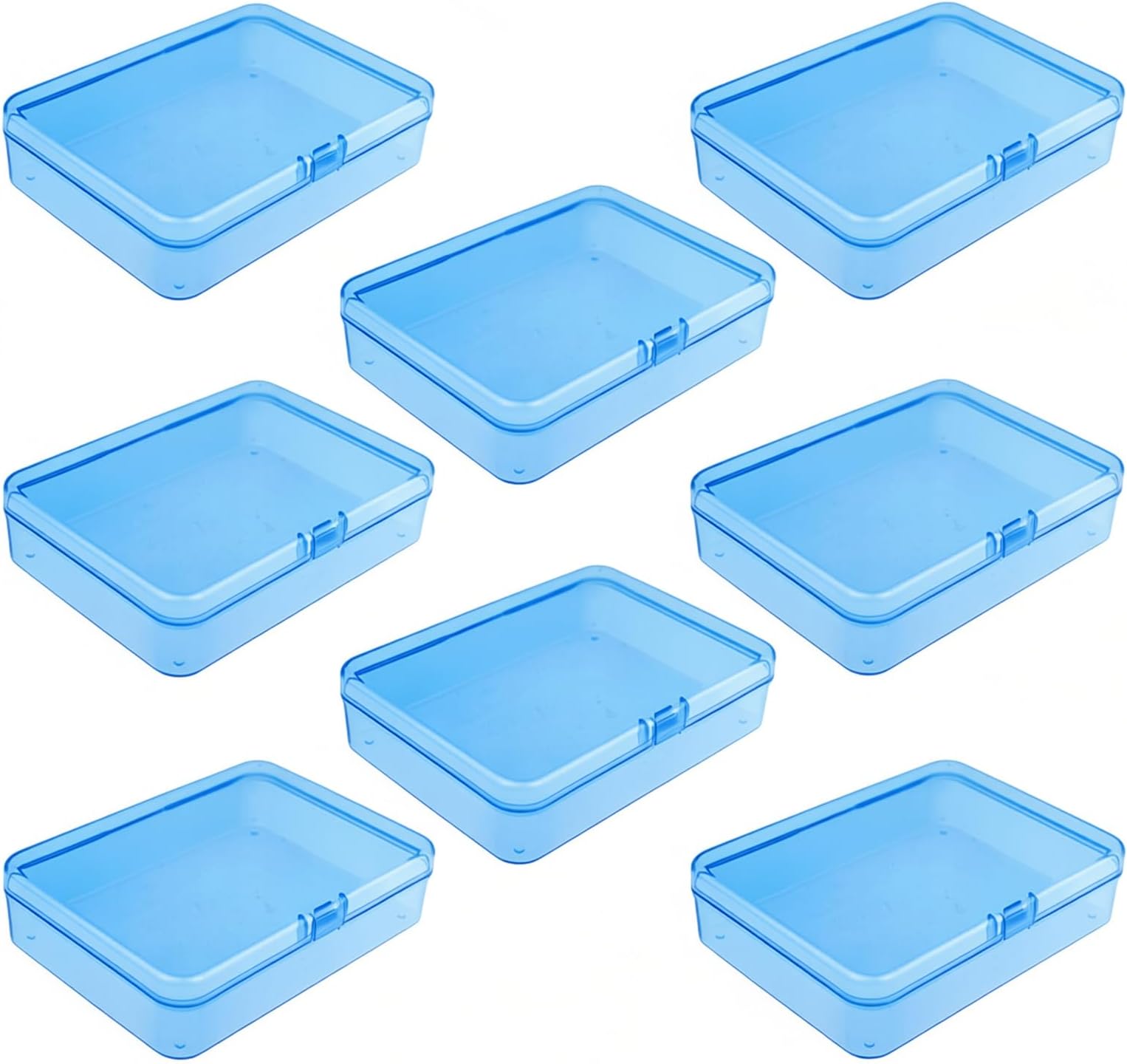 Goodma 8 Pieces Rectangular Plastic Boxes Empty Storage Organizer Containers with Hinged Lids for Small Items and Other Craft Projects (Blue, 4.5 x 3.3 x 1.1 inch)