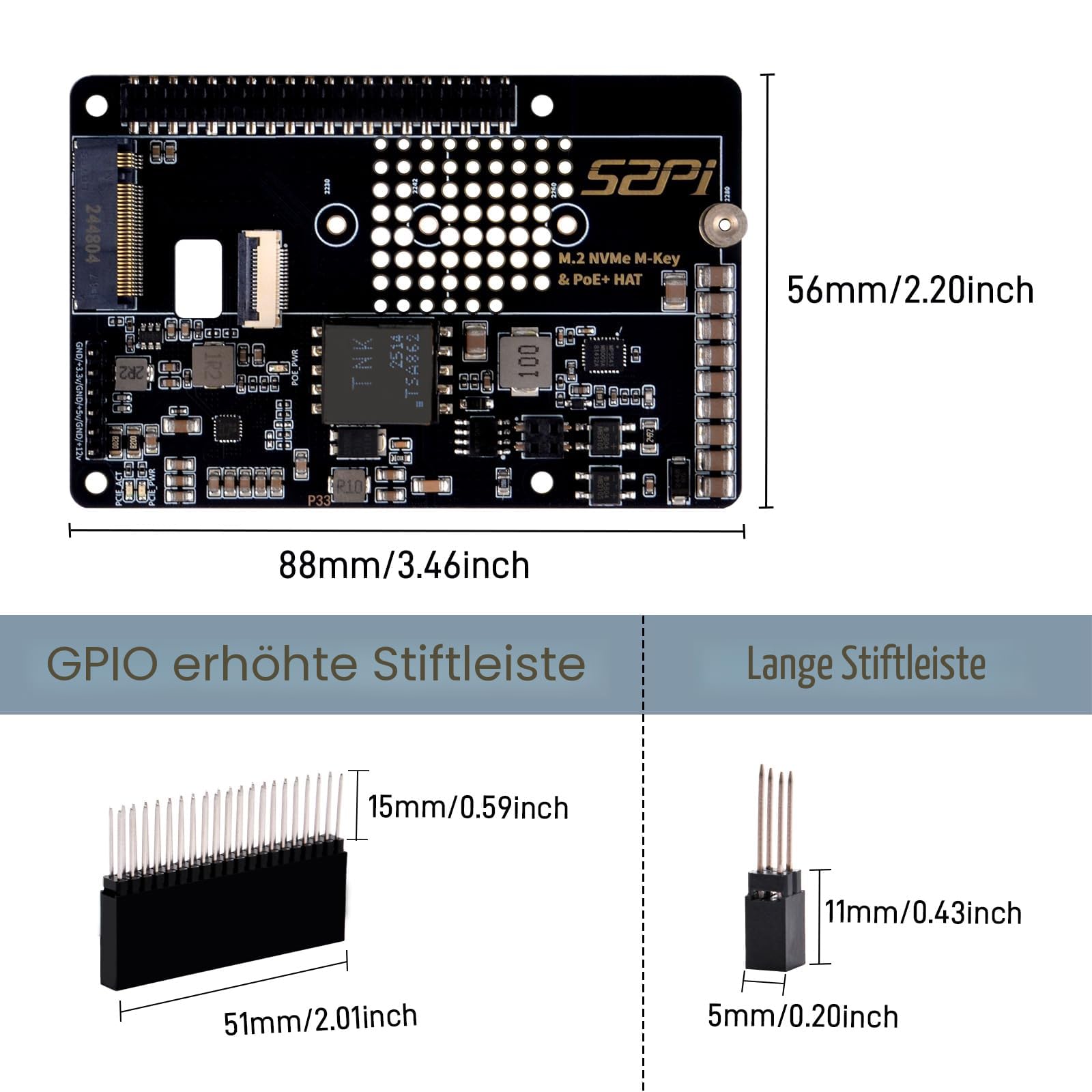 GeeekPi P33 M.2 NVME M-Key PoE+ Hat für Raspberry Pi 5, mit offiziellem Pi 5 Active Cooler und Aluminiumgehäuse, unterstützt M.2 NVMe SSD 2230 2242 2260 2280
