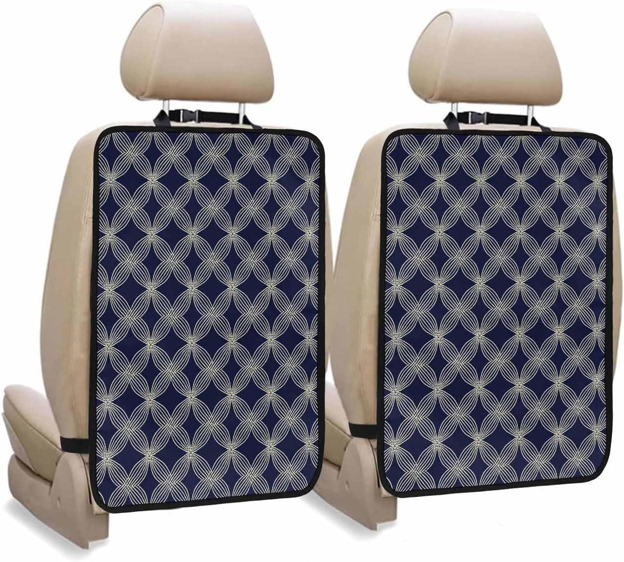 Car Seat Protector, 2 Pack Kick Mats Back Seat Protector Modern Abstract Geometric Blue Vintage Geometric Patterned Waterproof Backseat Cover for Kids Universal Fit Automotive Interior Protectors