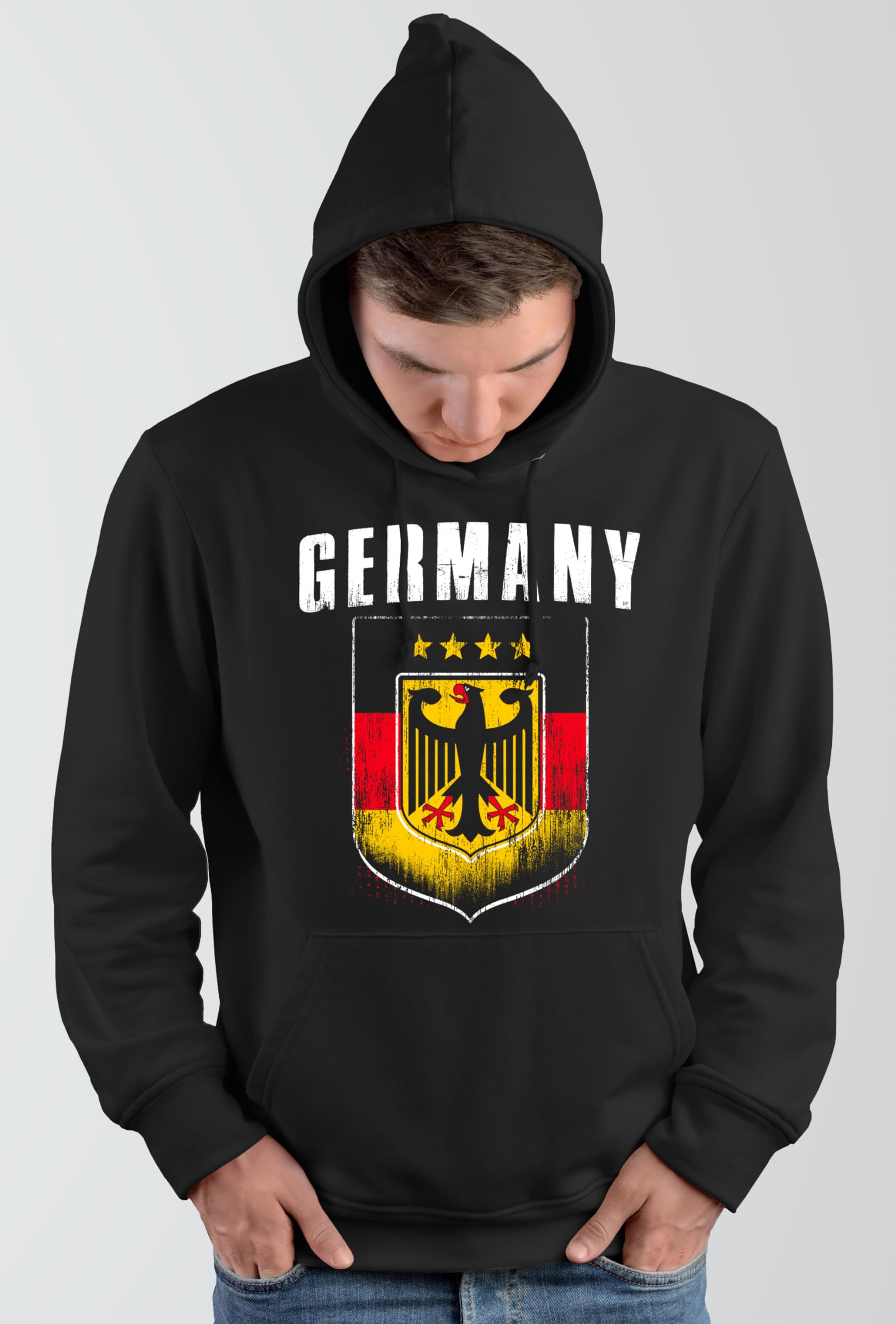 UGLYSHIRT Deutschland Herren Kapuzenpullover | Deutschland Trikot Fanartikel Fussball EM WM Deutschland Flagge Germany Hoodie Deutschland Pullover | M5
