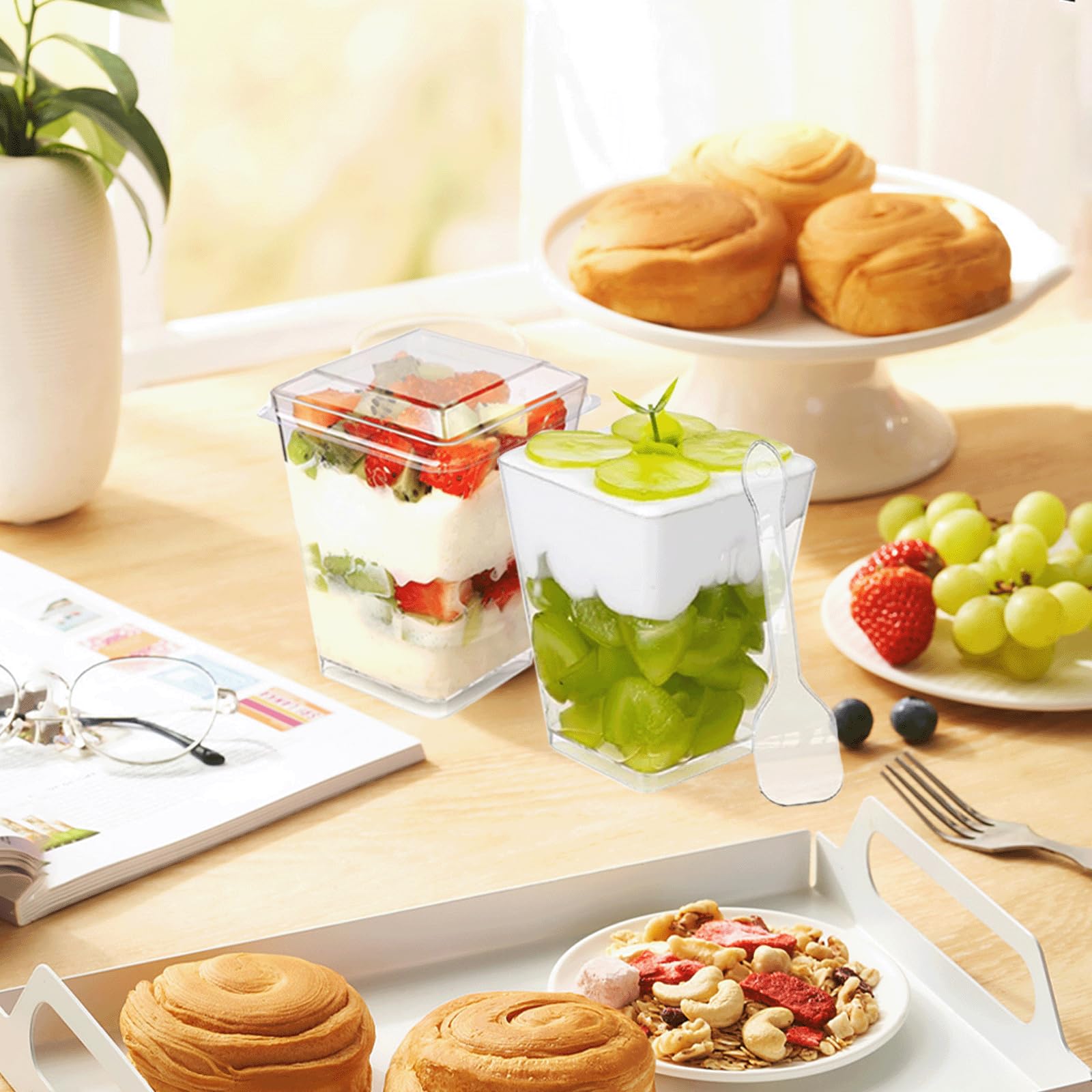 スペシャルセット Amazon.com | PASHMAIRE 100pcs 5 oz Plastic Dessert Cups Square