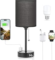 Vista 17 de Lámparas pequeñas beige de 3 niveles de brillo, 3000 K, 4000 K, 5000 K, lámparas de noche con puertos USB C y A, lámparas de mesa de cadena