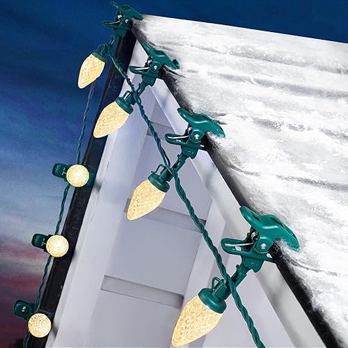Miniatura 17 de Moonflor Luces LED C9 de Navidad para exteriores con 50 clips de resorte, 50 pies 50 luces LED impermeables de fresa, grado comercial extensible,