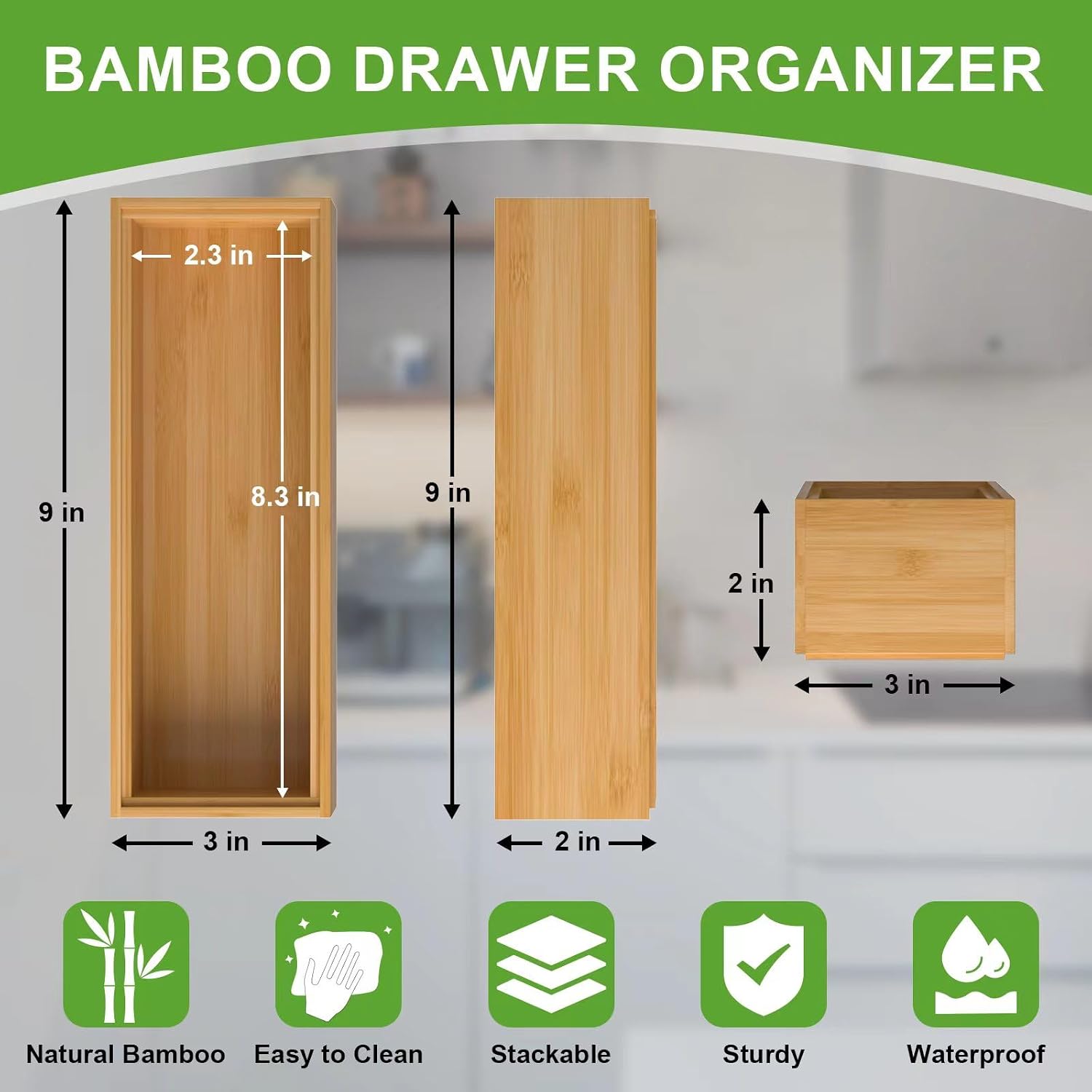 Lixple 2 Pcs Bamboo Drawer Organizer Stackable Utensil Holder Silverware Organizer Cutlery Tray 9 X 3 X 2 Inch + Rustic Brown K Cup Holder 2-Tier K Cup Organizer, Metal Coffee Cup Holder image 2