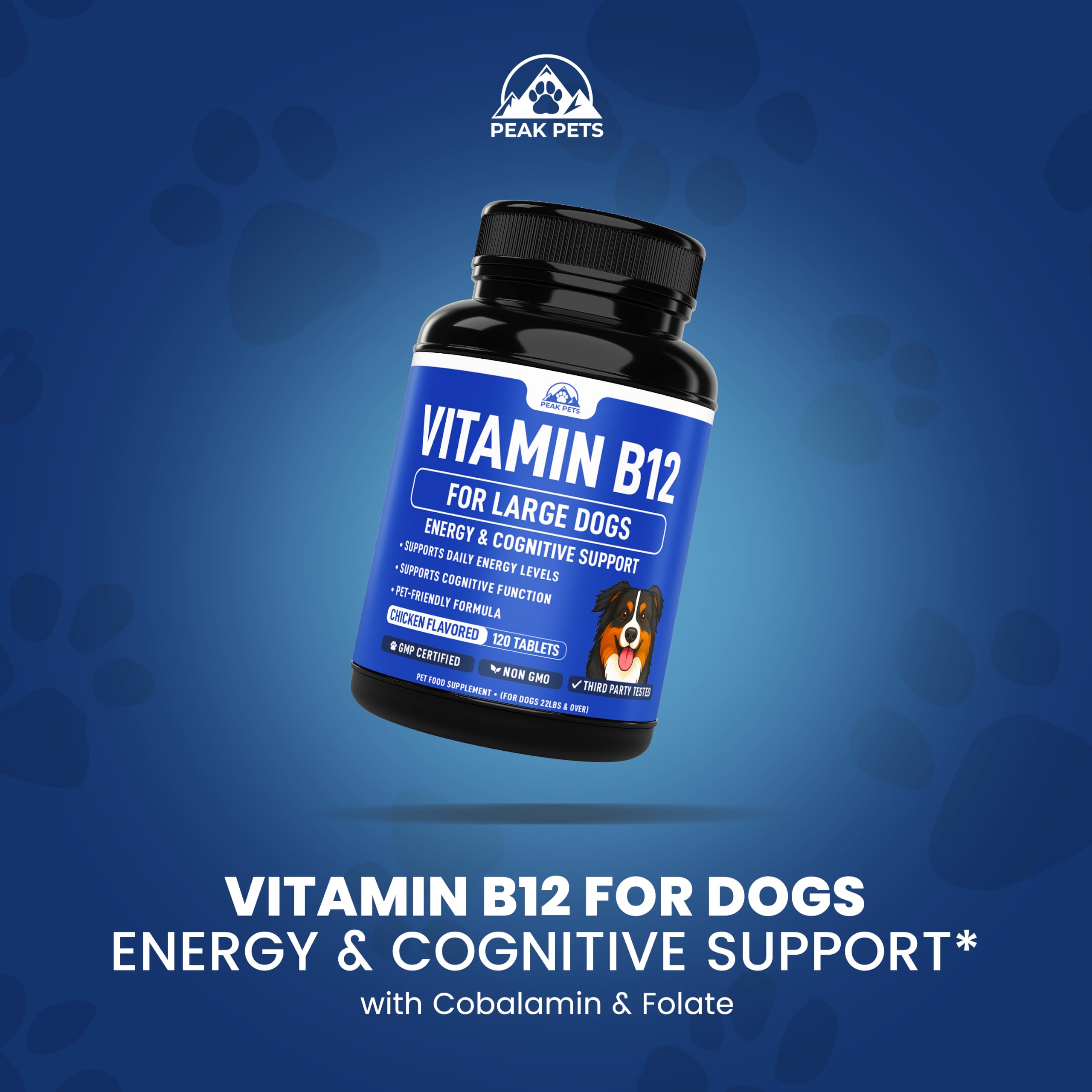Vitamin B12 Supplement for Medium & Large Dogs with Cobalamin, Folate - Vitamin B12 for Dogs Tablet Energy & Cognitive Support - 120 Chicken Flavored Chewable Tablets -Third Party Tested, Non GMO — Amazon image 5