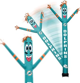 Sporticulture NFL Football Miami Dolphins Wacky Waving Inflatable Tube Guy with LED Lights & Built-in Blower Air Wacky Dancers NFL Inflatable Tube Man Crazy Sports Fan Outdoor Party Decoration