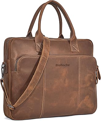 Blofinche Genuine Leather laptop briefcase 18 inch Computer Messenger shouledr work handbag Satchel bags