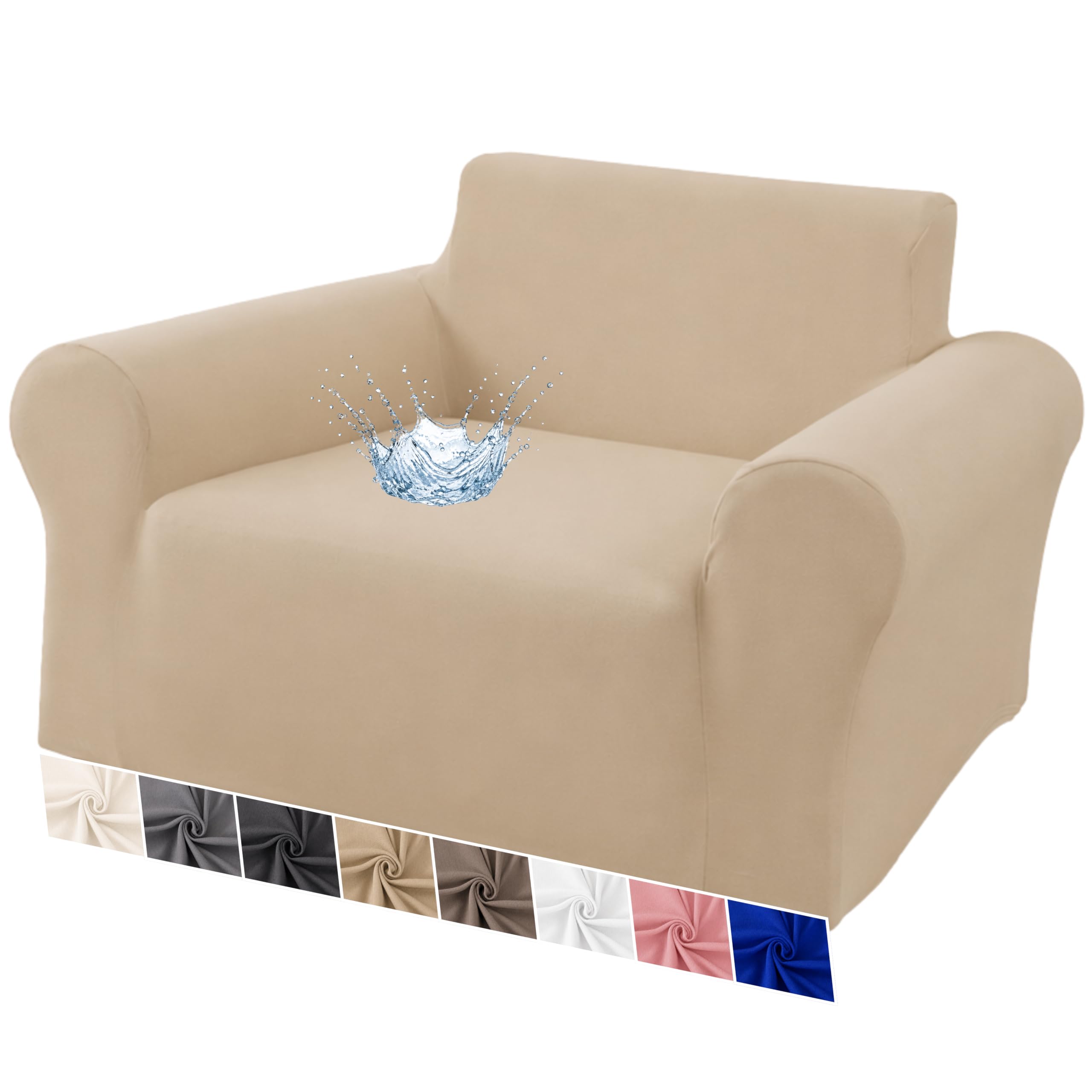 VKZ Housse de Fauteuil 1 Place Imperméable Extensible avec Accoudoirs, Housse de Canapé Lavable, Protège Canapé,Beige