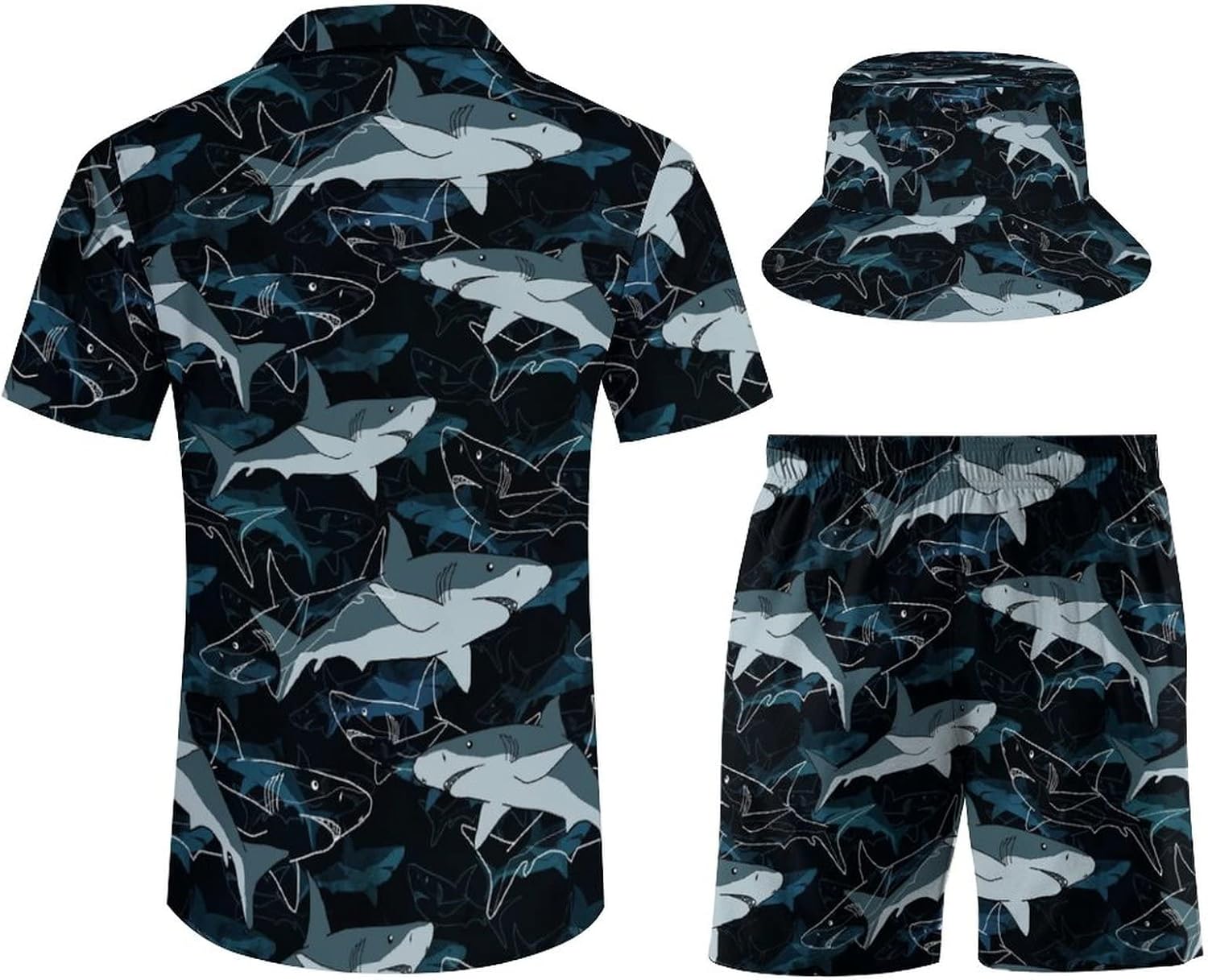 TAIZIYEAH Palm-Tree Flowers Mens Shirts and Shorts Set Summer 3 Pieces Button Down Beach Suit with Bucket Hats