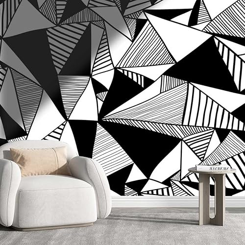 Papel tapiz para muebles de madera, color blanco y negro, autoadhesivo, formas abstractas, para dormitorio, no necesita pegamento adicional (59