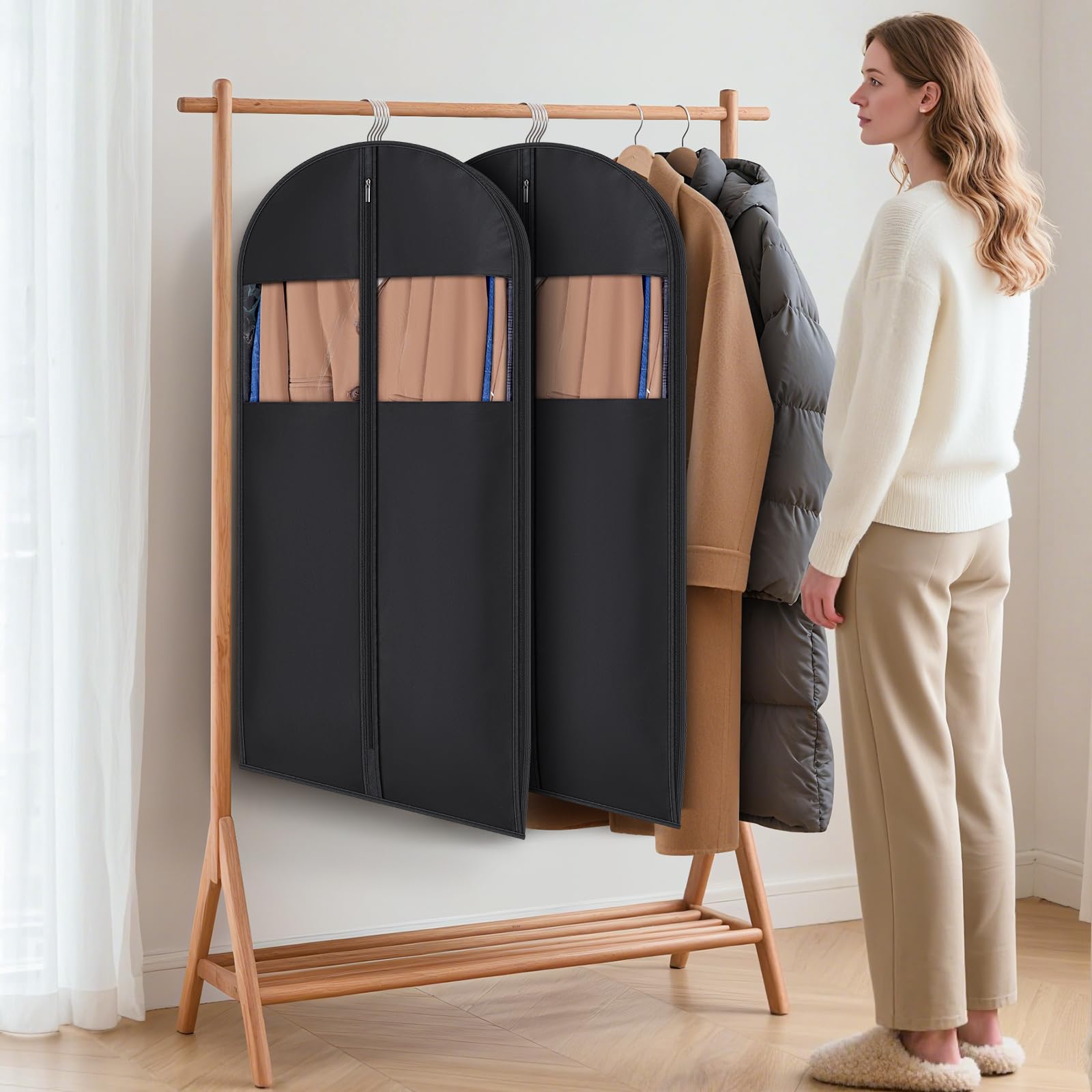Syeeiex Kleidersack zum Aufhängen, platzsparend, 109 cm, Schwarz