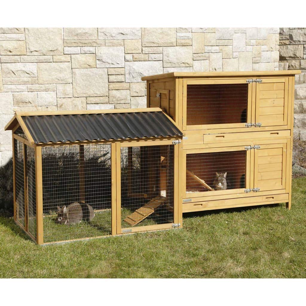 Kerbl Pet Enclos extérieur Appartment Pro, clapier pour Lapins, clapier pour rongeurs, 115x85x90cm, Bois Verni, Toit Robuste, Cadre métallique au Sol, Grande Porte