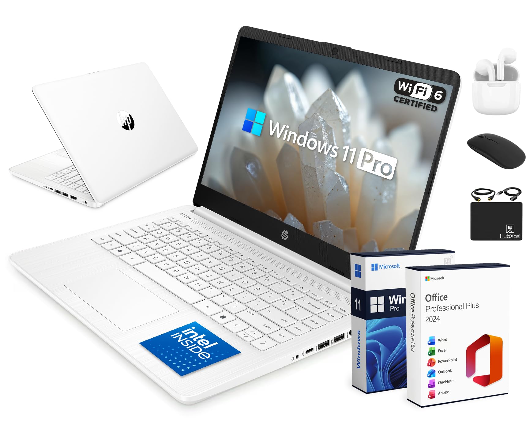 HP Flagship 14" Laptop Computer for 2026 Student Business, Win 11 Pro, Copilot AI, Intel CPU Up to 2.8GHz, 8GB RAM, 628GB Storage (128GB SSD+500GB Ext), Wi-Fi 6, HubxcelAccessory, MS Office, Rose Gold — view 10