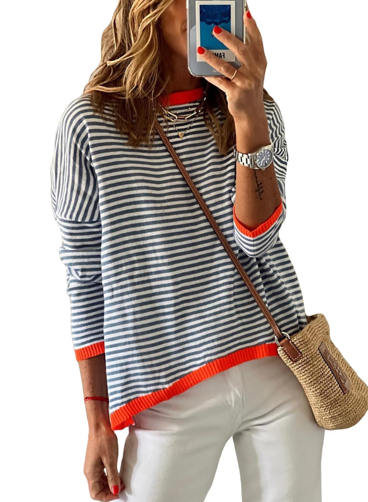 Cuptacc Pull Femme Chic et Elegant Hauts T-Shirts à Manches Longues Femme Automne Top Col Rond Tunique Femme Longue