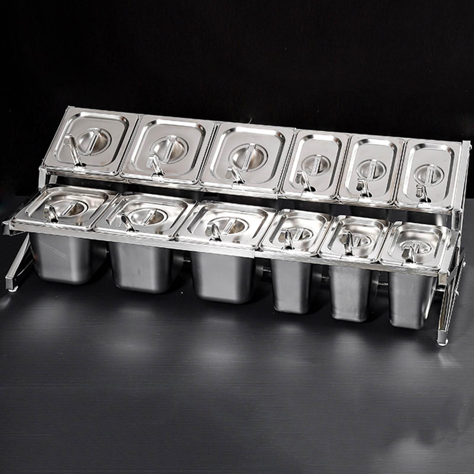 WDSOPK Expandable 304 Stainless Steel Spice Rack Set, Countertop Spice Rack, Condiment Dispenser With Spoons For Seasoning Sauce Salad Jam Fruits Ingredients (Silver/F C37.8X13.4X10.2IN)
