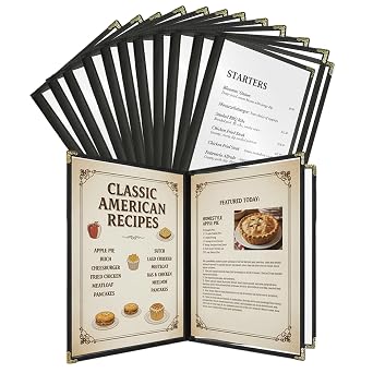 Menu Covers 8.5 x 11 Inch 3 Pages 6 Views Restaurant Menu Covers, Durable Plastic Menu Booklet for Daily Restaurant Use