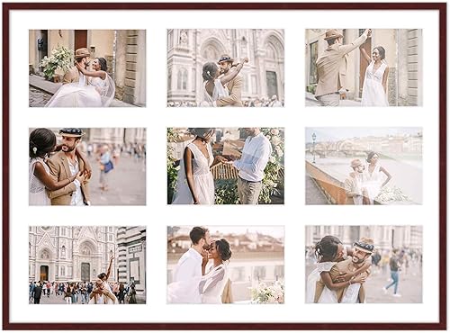 Miniatura 3 de Poster Palooza Marco de collage con acabado marrón, tapete blanco, con capacidad para nueve fotos de 5 x 7 pulgadas, acrílico resistente a los rayos