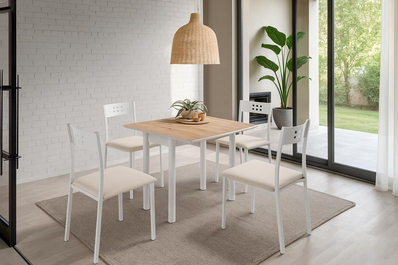 MOMMA HOME Mesa de Cocina Extensible y Abatible – Mesa de Comedor Moderna Plegable, Modelo Pompeya en Color Roble Rústico/Blanco, Medidas 80x40/80x78 cm