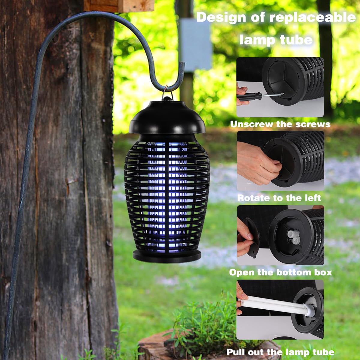GARTO Bug Zapper 4200V Mückenfallen Outdoor & Indoor Mückenzapper Elektrischer Fliegenvernichter 360° Fruchtfliegenfalle mit 365nm Wellenlänge 2.0m Netzkabel Wasserdicht für Haus Garten Büro Terrasse
