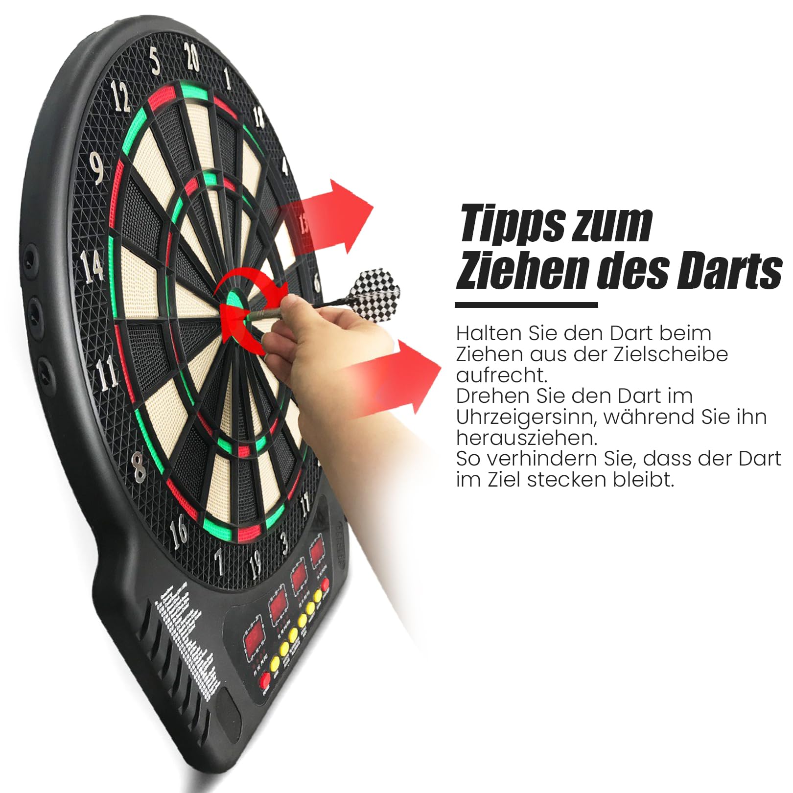Elektronische Dartscheibe für 1-16 Spieler, E-Dartboards Dartautomat mit 4 LCD-Anzeige und 6 Darts und 24 Pfeilkopf 27 Spiele mit 243 Spieloptionen Profi Elektronik Dartspiel