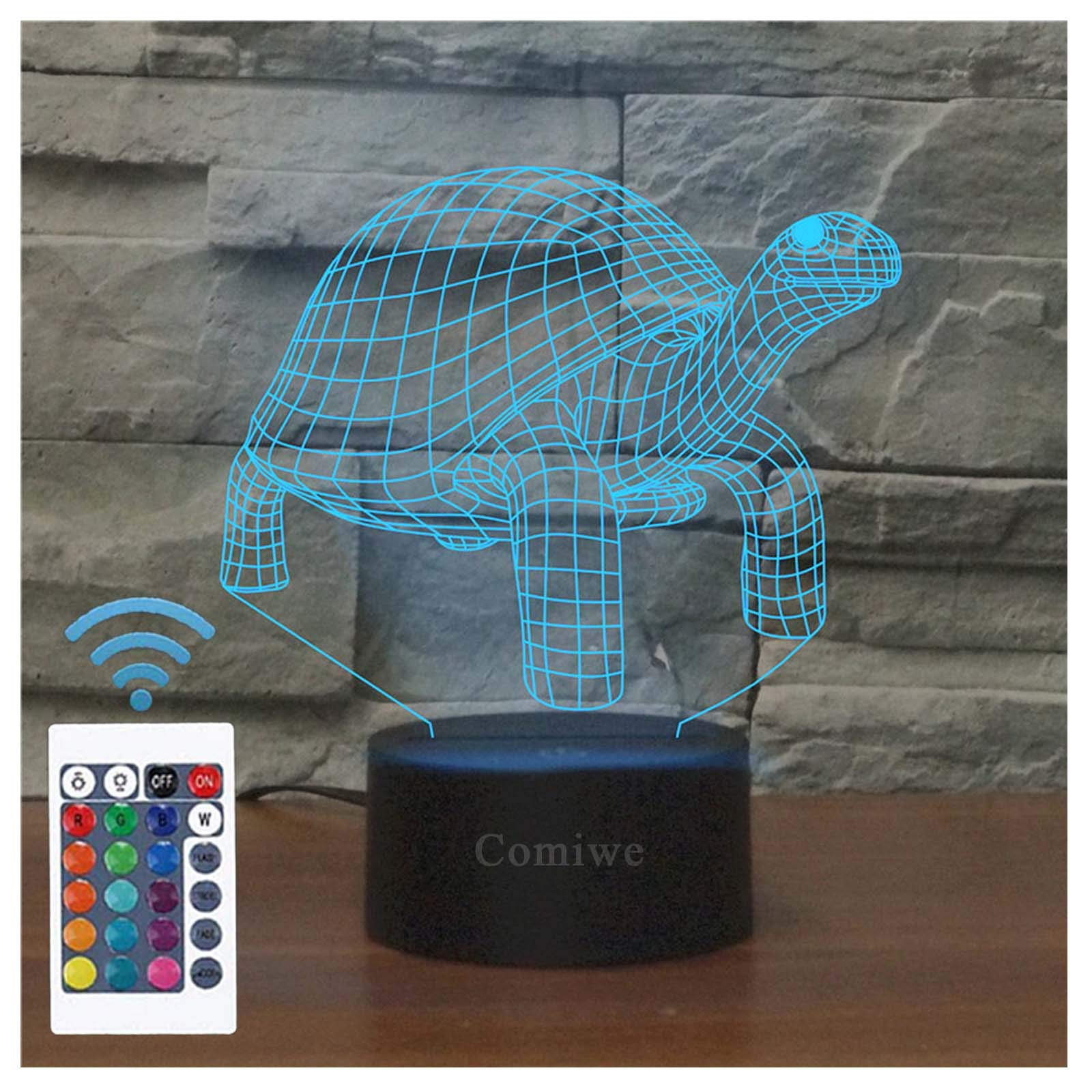 Comiwe Turtle (B) 3D Illusion Night Light Toys,16 Colours Change Smart Touch & Remote Control,Home Decor LED Bedside Table Desk Lamp,Christmas Birthday Gift for Girls Boys Kids Adults Friends & Family