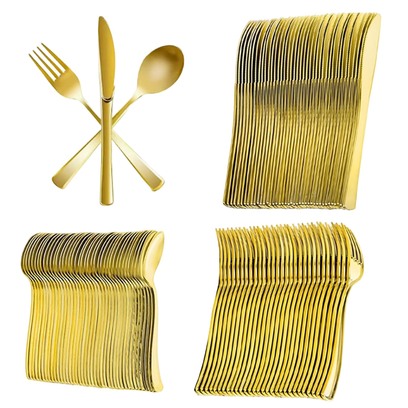 150Pcs Gold Plastic Cutlery Set - 50 Knives, 50 Forks, and 50 Spoons - Washable and Reusable Heavy Duty Tableware for Weddings Birthday Party and Events